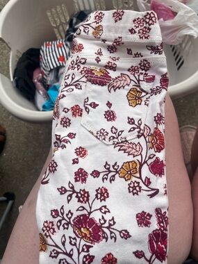 Old Navy Girls White Jeans with Red and Mustard Floral Print